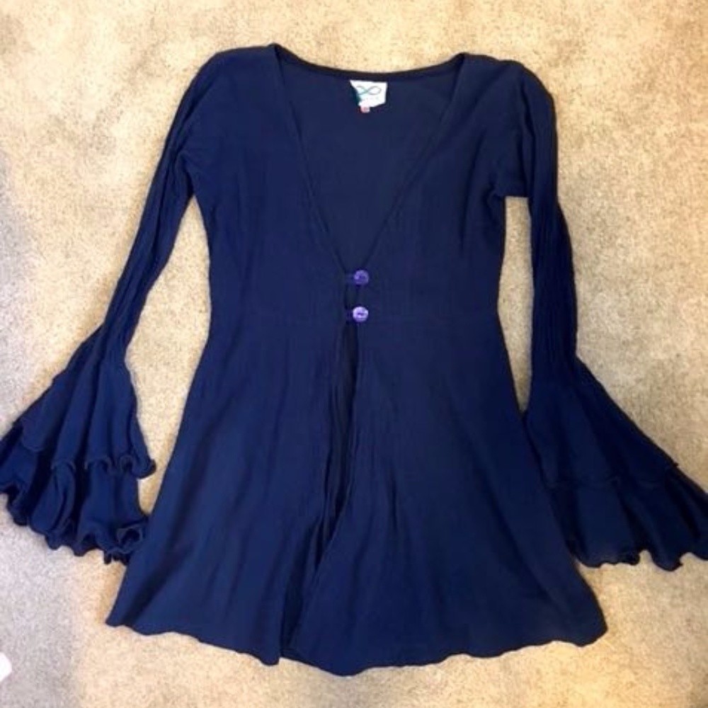 Navy Hippie Shirt with Bell Sleeves